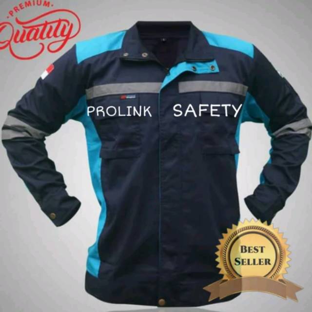 SERAGAM BAJU SAFETY PROYEK SEMI JAKET DONGKER TOSKA TERPASANG LOGO BORDIL K3 BENDERA