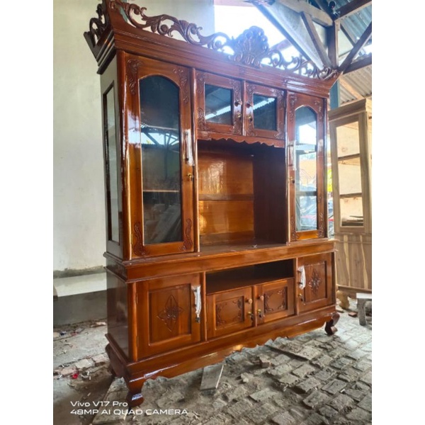 buffet tv lemari tv susun kayu jati asli