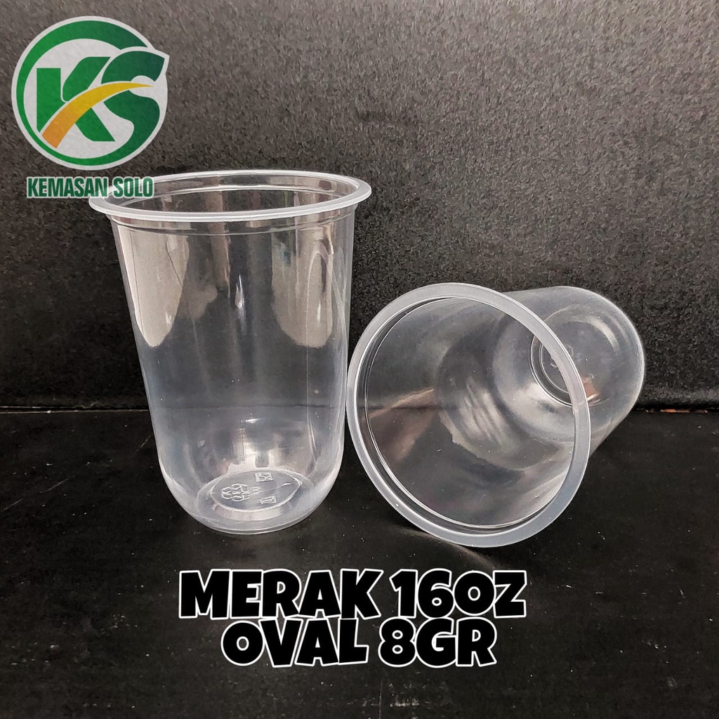 Gelas plastik cup OVAL PP Merak 16 oz 16oz 7 gr