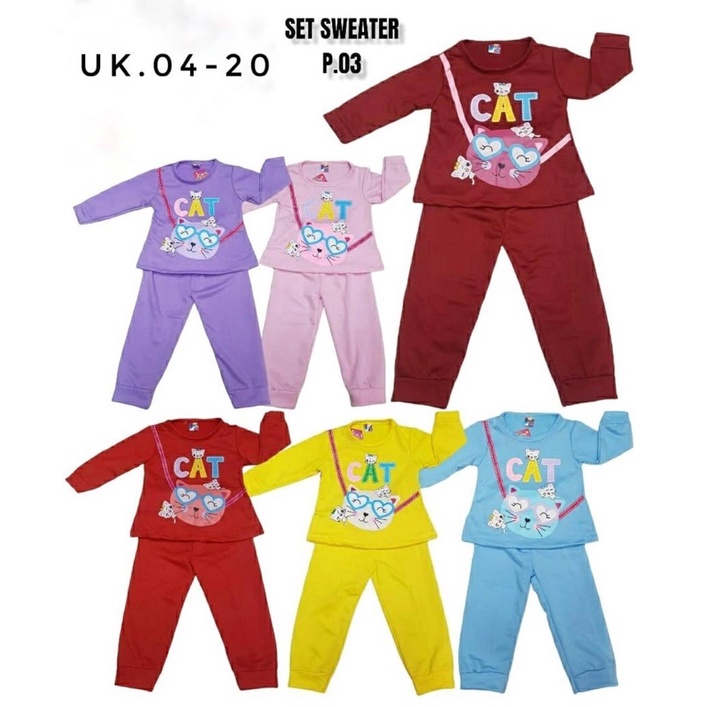 SET SWEATER ANAK ANAK PEREMPUAN UMUR 2-7 TAHUN MOTIF CAT