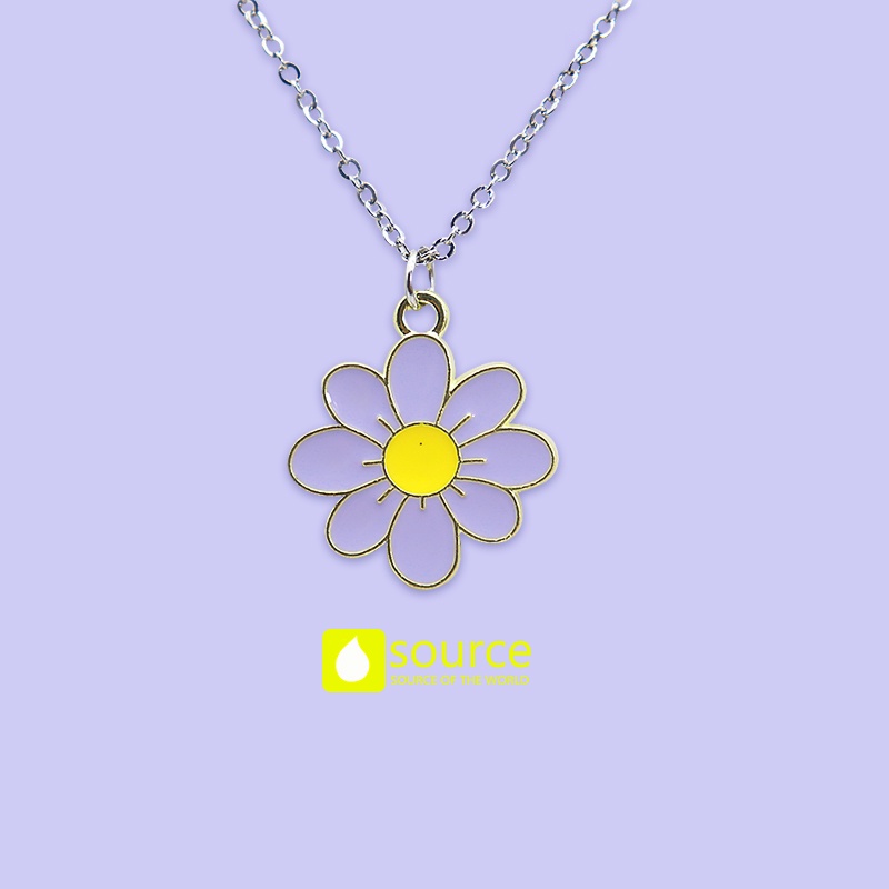 Kalung Rantai Liontin Bunga Warna-Warni Bahan Stainless Steel Alloy Untuk Wanita