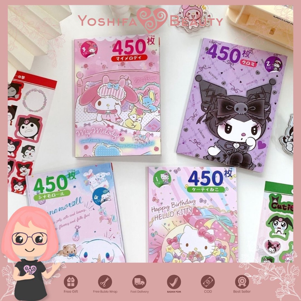 

Buku Sticker Motif Kuromi Sanrio Hello Kitty Melody Cinnamo Roll 450 pcs (16 lembar) | Stiker Kuromi Lucu Journalling Deco