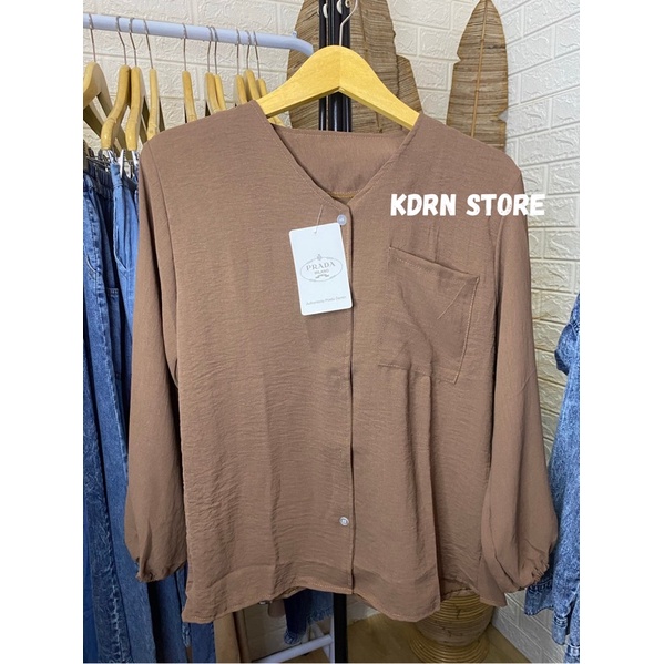 HEVA BLOUSE WANITA BAHAN CRINKLE KEKINIAN-BROWN