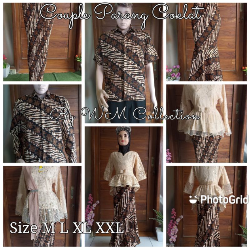 WM<Couple Batik Keluarga Parang Coklat 2  kebaya Broklat Kebaya Modern Kebaya Wanita Rok Plisket Kem