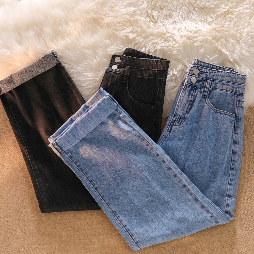 Korean Celana Panjang (Biru/Hitam) Jeans/Highwaist Straight Loose Jeans/Celana Jeans Wanita