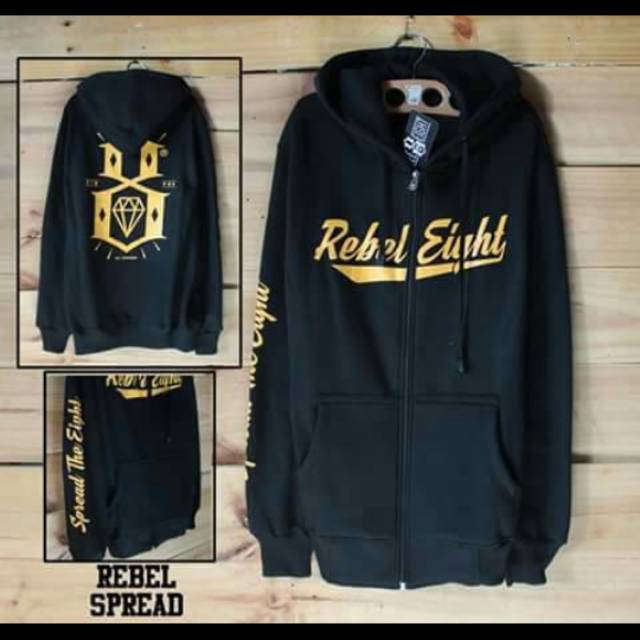 SWEATER JAKET HOODIE REBEL EIGHT SPREAD DISTRO SIZE S-XXL