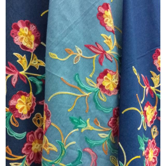 Kain jeans bordir motif pinggir