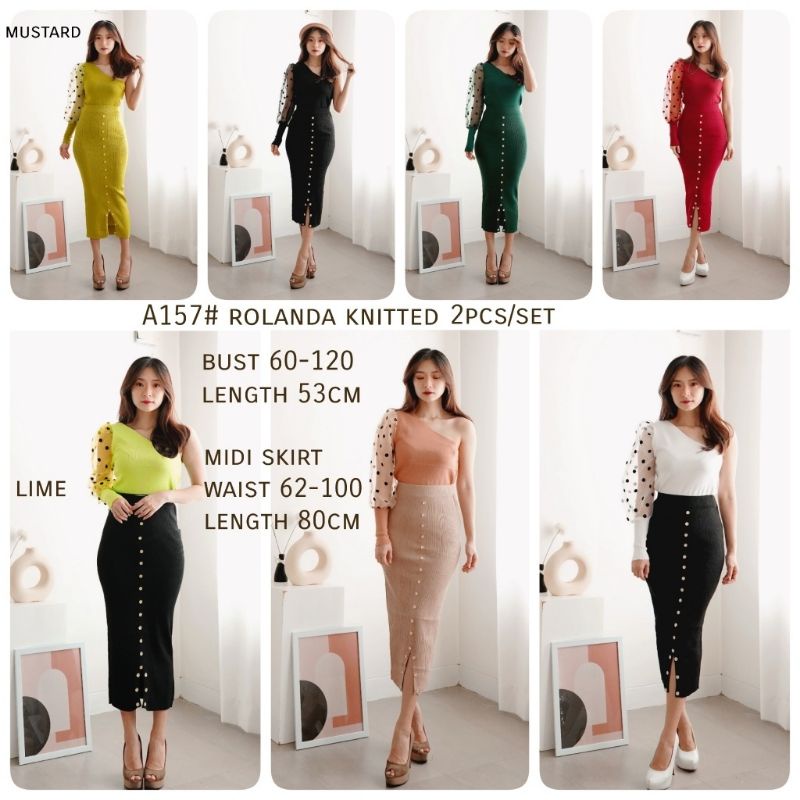 MDLV A157 ROLANDA KNITTED SET (2PCS) SETELAN RAJUT TOP ONE SHOULDER &amp; ROK RAJUT MIDI FASHION IMPORT