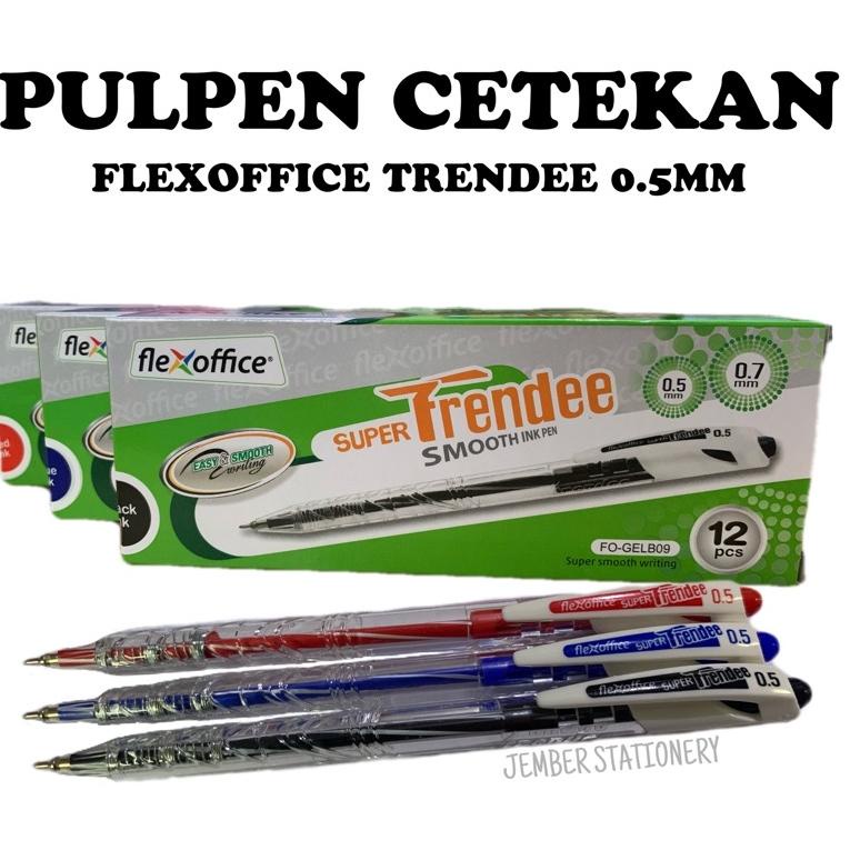 

TERLARIS (12pcs) Pulpen Flexoffice Trendee 0.5mm Cetekan Hitam / Biru / Merah ♗ 872