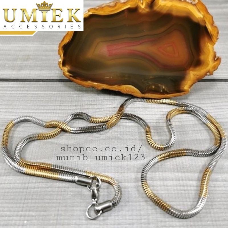 Kalung pria Wanita Titanium emas gold silver putih perak warna kombinasi cowok cewek keren panjang C