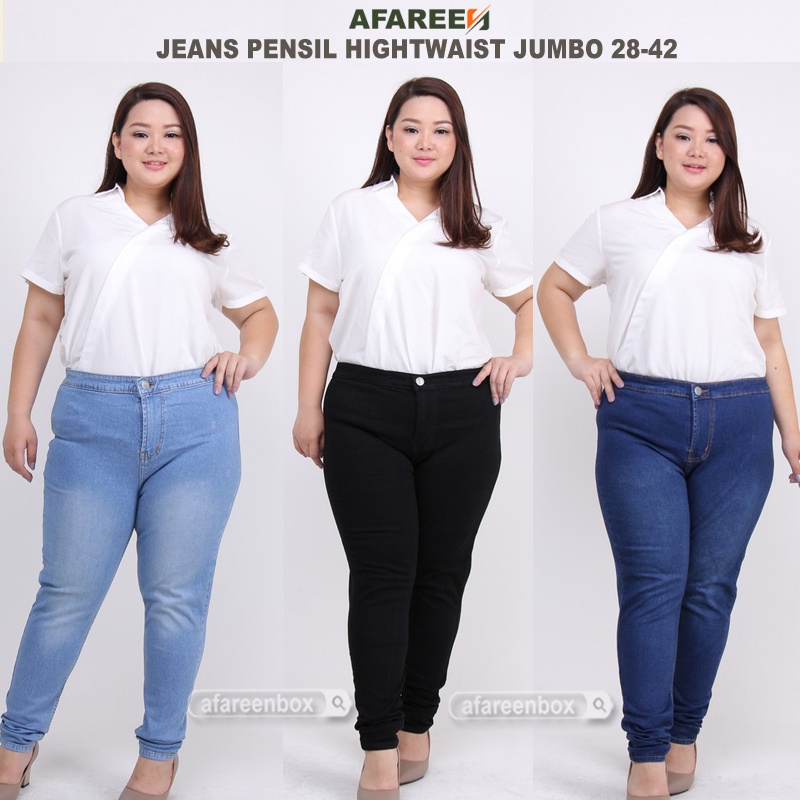 AFAREEN - Celana Jeans HW Celana Haighwaist Wanita Jumbo Melar stretch Body Goal 31-42