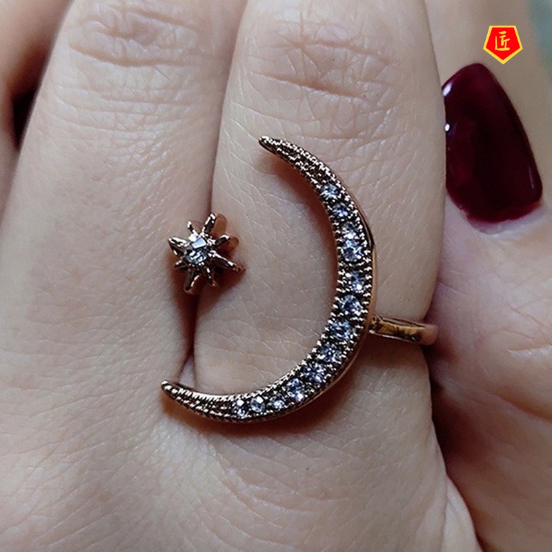 [Ready Stock]Crescent Star Moon Ring Creative Simple Fashion Temperament