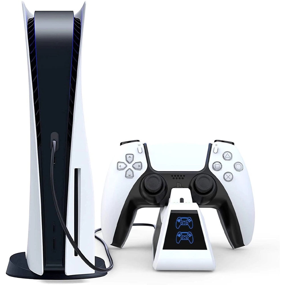 OLPAY Dok Pengisi Daya Controller Charging Docking Station Stand 2 Port for PS5 Gamepad - SON599 - Black White