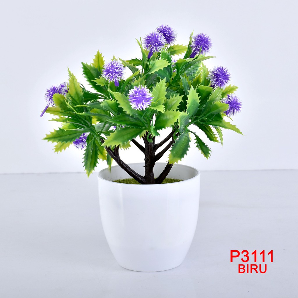 COD / TL88 POT TANAMAN  BUNGA HIAS DEKORASI RUANGAN BUNGA PLASTIK HIAS P3111-BIRU
