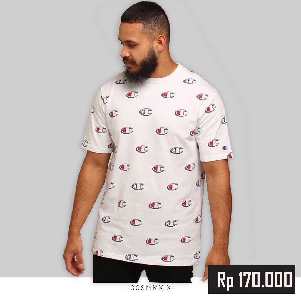 Kaos Champion Original Branded | Champion Heritage Tees Allover Scribble Logo New |Champion Original