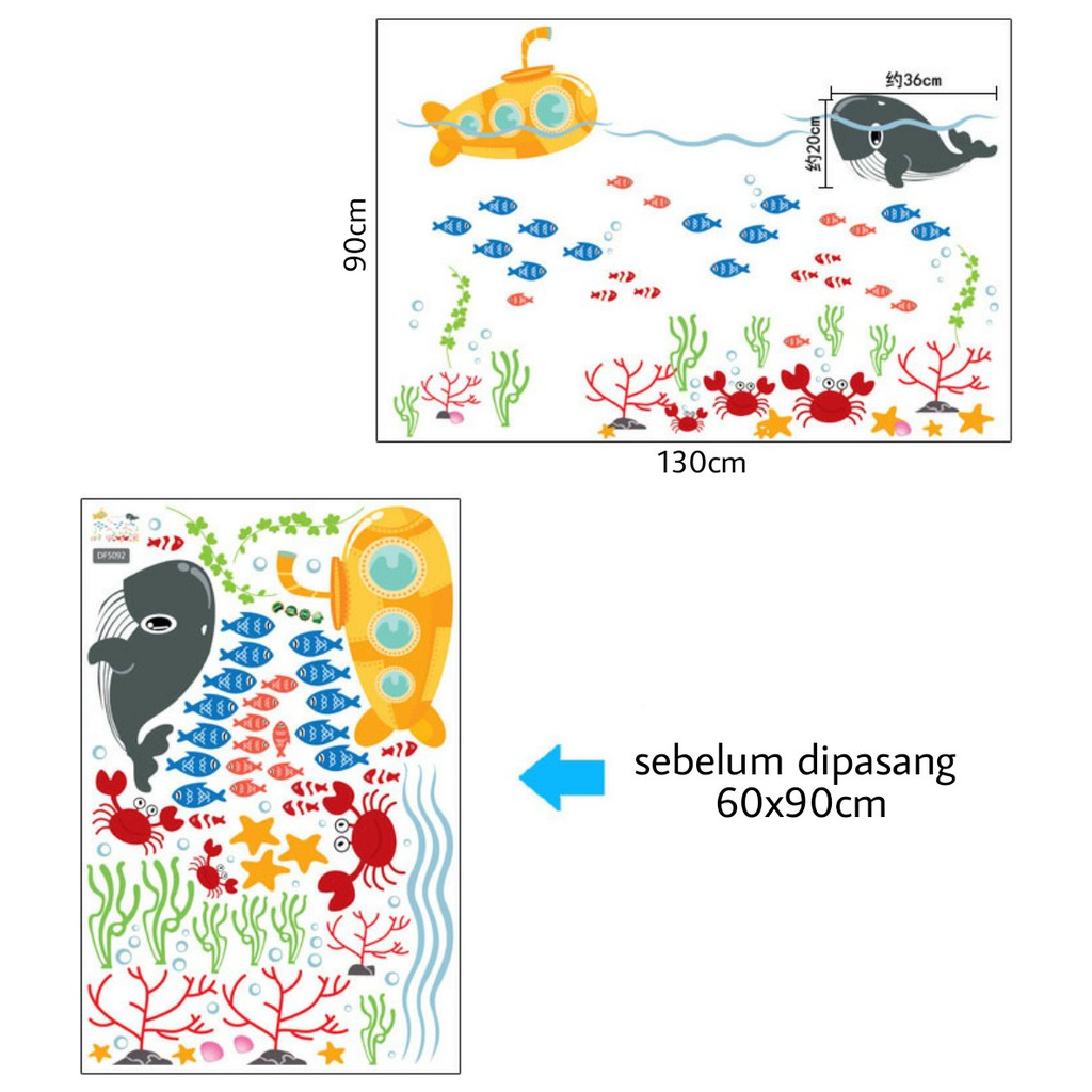 RELIZA WALL STICKER | Stiker Dinding 60X90 IKAN HIU LUMBA DOLPHIN KAMAR MANDI FISH DF5092