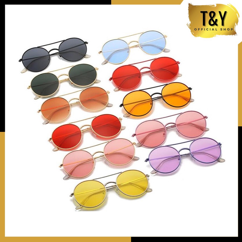 T&amp;Y  Kacamata Hitam Wanita 1105 Bulat Vintage Metal Gaya Retro Round Kaca Mata Sunglasses