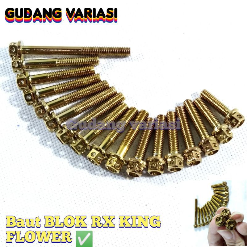 Baut Probolt Blok Bak Mesin Magnet Rx King kiri kanan 1 set Gold Baut Probolt Blok Bak Mesin Rx king Baut blok kalter mesin