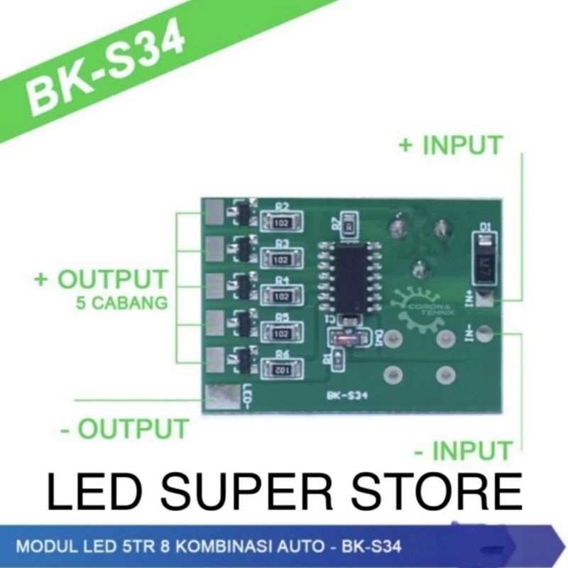 modul LED 5TR automatis 8 kombinasi auto DC 12V 24V