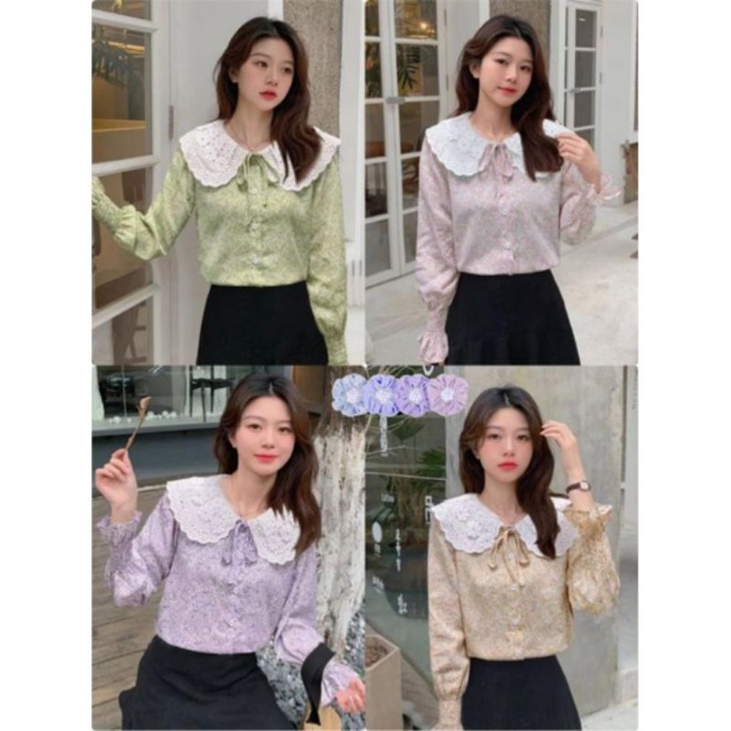 IMPORT KEMEJA BUNGA KERAH RENDA