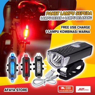 PAKET LAMPU SEPEDA DEPAN BELAKANG Defensor Lampu Sepeda 5 LED Taillight Rechargeable