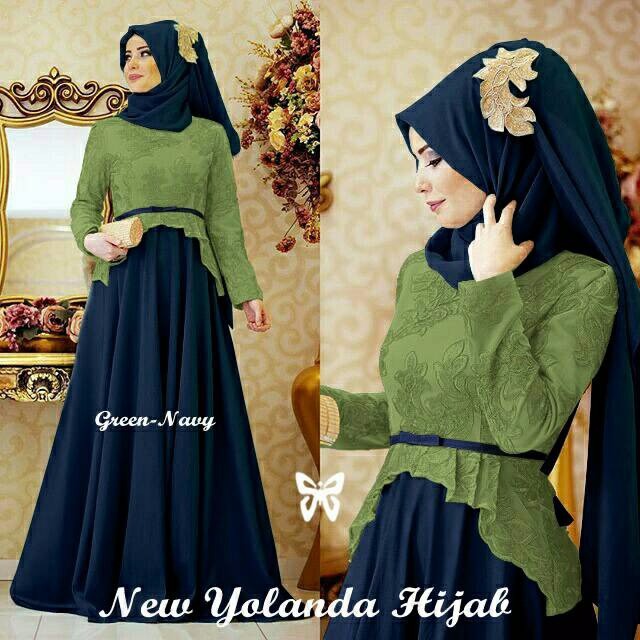 DeltaRA Yolanda Hijab Green navy Busana Muslim Wanita Gamis Terbaru