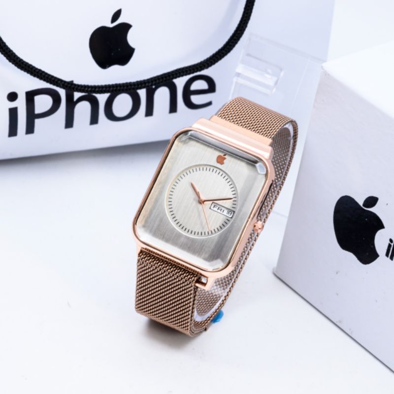 Jam Tangan Wanita iPhone Watch Tanggal Hari Aktif Plus Box Dan Baperbag Rantai Pasir Magnet