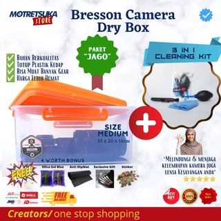 DryBox Kamera & Lensa Bressons Medium | Paket ”Jago” | Extra 3 in 1 Cleaning Kit | Untuk kamera DSLR, Mirrorless hingga Analog