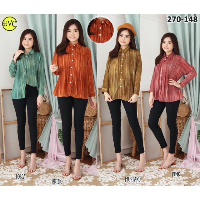 kemeja prisket on kancing kantoran wanita rainbow simple atasan woolpeach halus kerah busui