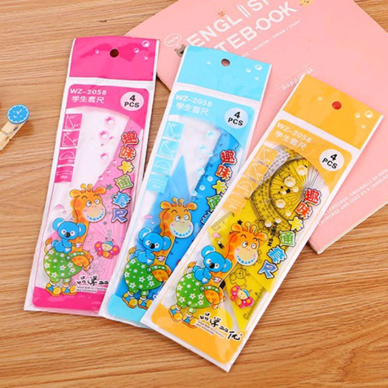 

penggaris plastik 1 set 4 model bentuk hewan jerapah kartun lucu 15cm giraffe ruler