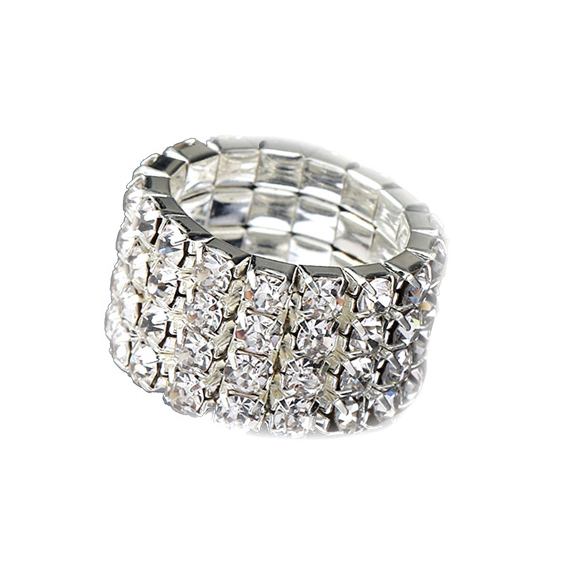 Cincin Berlian Imitasi Zircon Multi Baris Warna Silver Gaya Korea