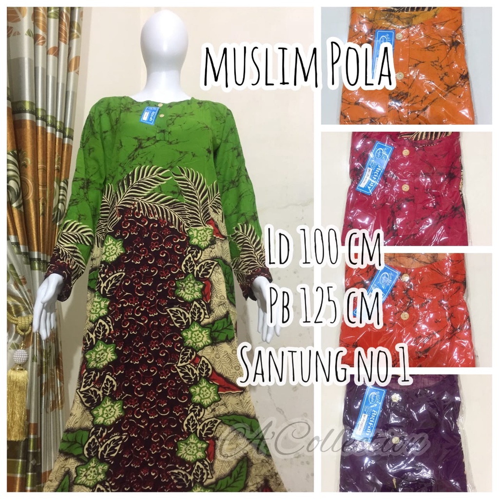 Daster Lengan Panjang Muslim Bahan Rayon Solo Adem Motif Acak