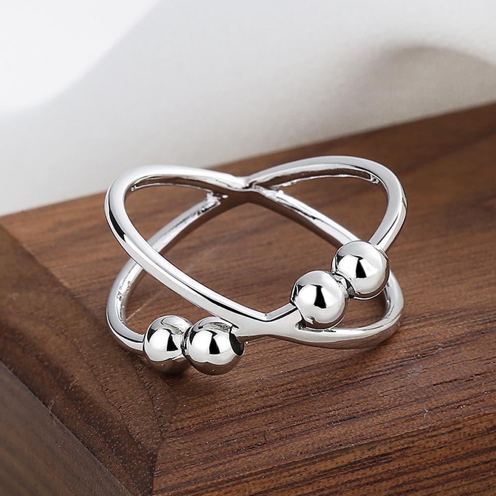 Cincin Model Terbuka Adjustable Desain Geometri Warna Silver Untuk Wanita