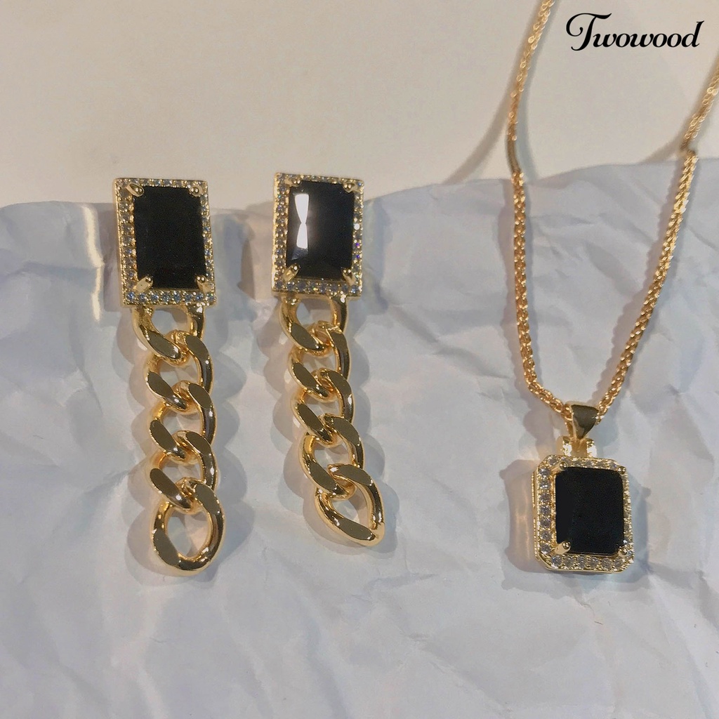 Twowood Pendant Necklace Vintage Shiny Frame Chain Style Trendy Jewelry Drop Earrings Necklace for Dating