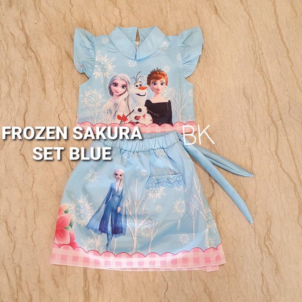 FROZEN SAKURA SET / SETELAN FROZEN 2 ANAK PEREMPUAN IMPORT / BAJU ELSA PINK IMPOR KOREA