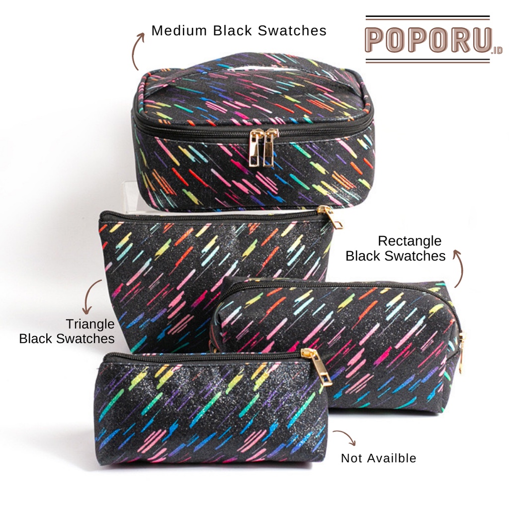 POPORU BLACK SWATCHES pouch 3 types - cosmetics bag organizer for make up - tas tempat kosmetik