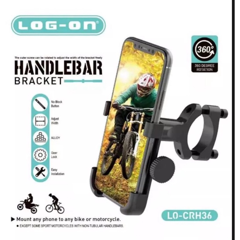 100% ORIGINAL LOG ON HOLDER LO-CRH36 (STANG MOTOR/SEPEDA) ALUMINIUM ALOY (FREE KUNCI L) FULL BESI DUDUKAN HP STAND HP