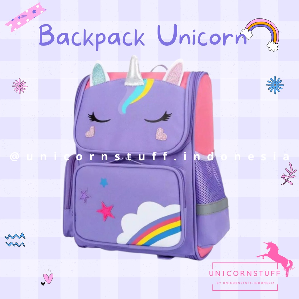 Tas Ransel Sekolah Unicorn Backpack Anak Perempuan Princess Besar Cewek Kado Ulang Tahun Birthday SD Pink Lucu