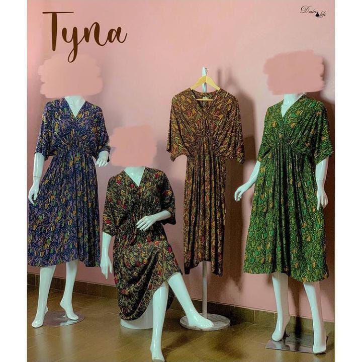 BAJU DASTER WANITA DRESS MODEL TYNA BY DASTER FIFI MOTIF BUNGA PANJANG 3/4 LENGAN PENDEK DADA SERUT 