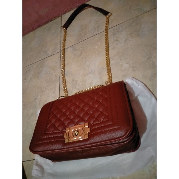NEW SLING BAG RANTAI ALA CHANEL CEVRON MAROON