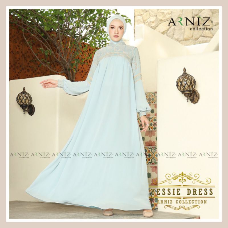 Baju Dress Gamis Abaya Syari Wanita Berhijab YESSIE Series Ceruty baby doll Armany Motif Elegant Kom