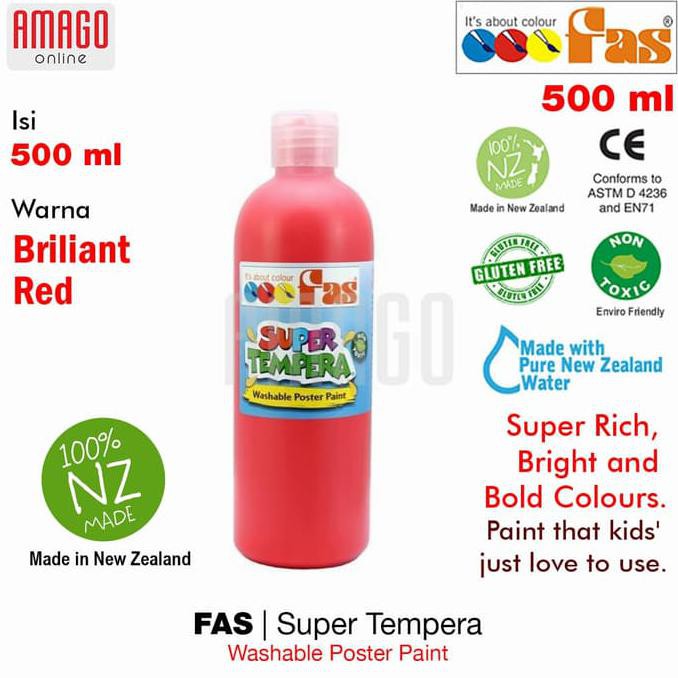 

Ready Oke] Fas - Super Tempera Washable Poster Paint- 500 Ml - Brilliant Red -017