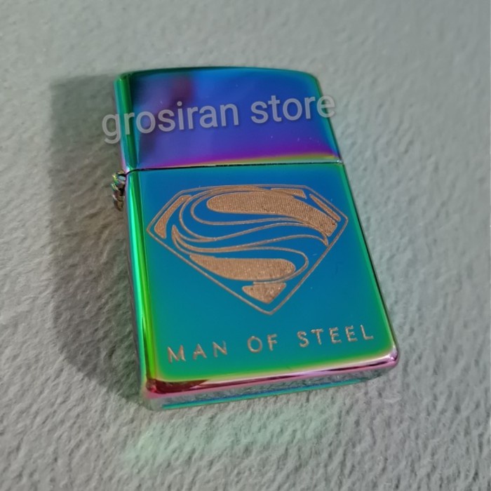 Zippo Superman pelangi custom logo ukir grafir nama kado korek