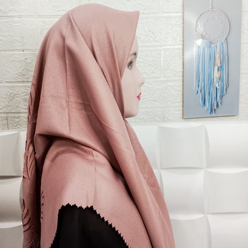 Hijab Segi Empat Premium Motif Payet Ukir / Kerudung Motif Lasercut