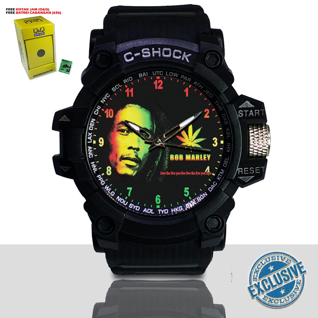 (EXCLUSIVE ) JAM TANGAN BOB MARLEY WATER RESIST FREE BOX DAN BATREI - NO.3