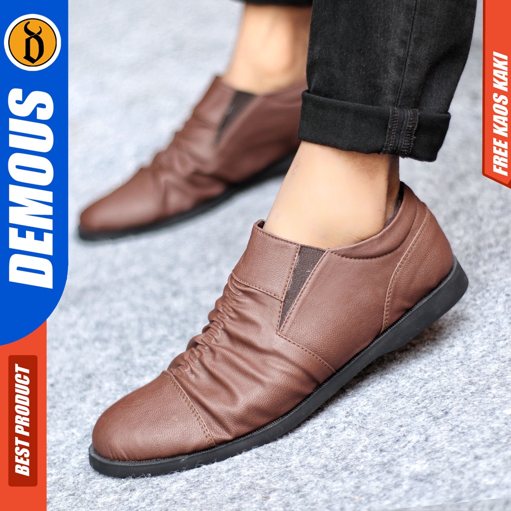 Sepatu Slip On Pria Sepatu Casual Pria Kulit Pu Kerja Kantor Kuliah Kondangan Sepatu Slop Pria Sepatu Hitam Pria DEMOUS KERUTZ