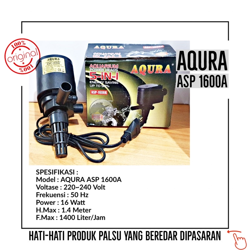 POMPA AIR CELUP AQUARIUM AQUASCAPE KOLAM AQURA ASP 1600A