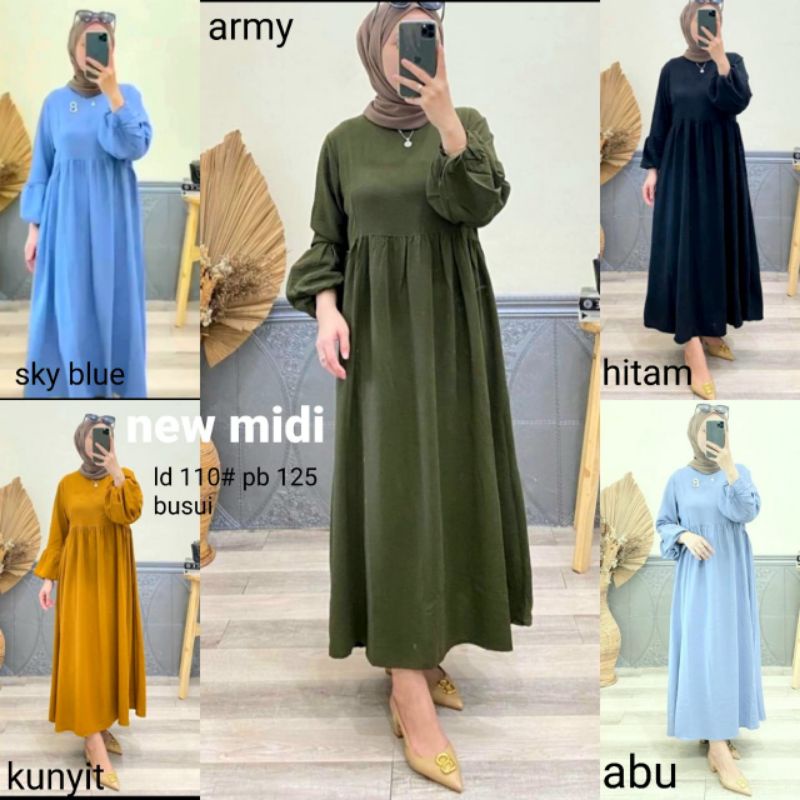 gamis busui maxi midi dress RAISA katun rayon lengan balon