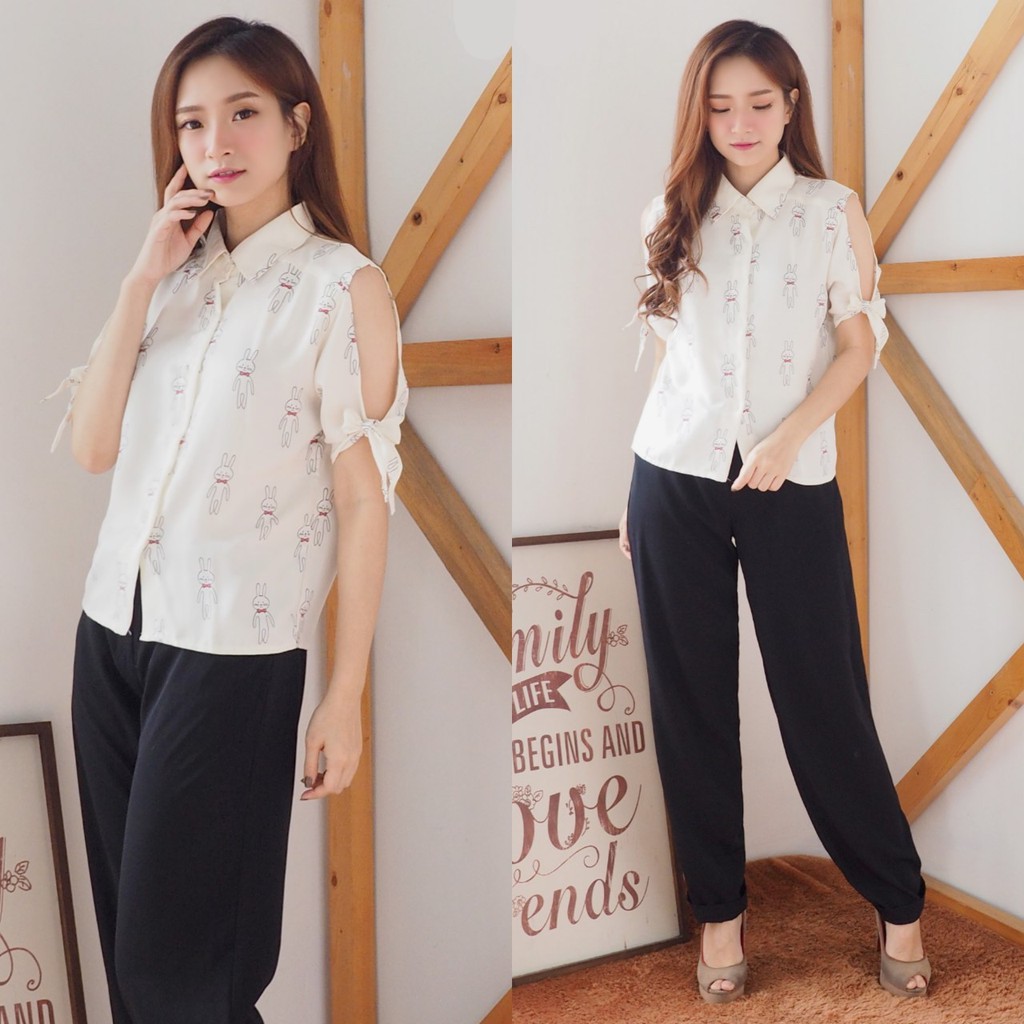 TJ129 - BUNNY OFFSHOULDER SHIRT / Atasan Kemeja Wanita Fashion Trendy / Baju Wanita