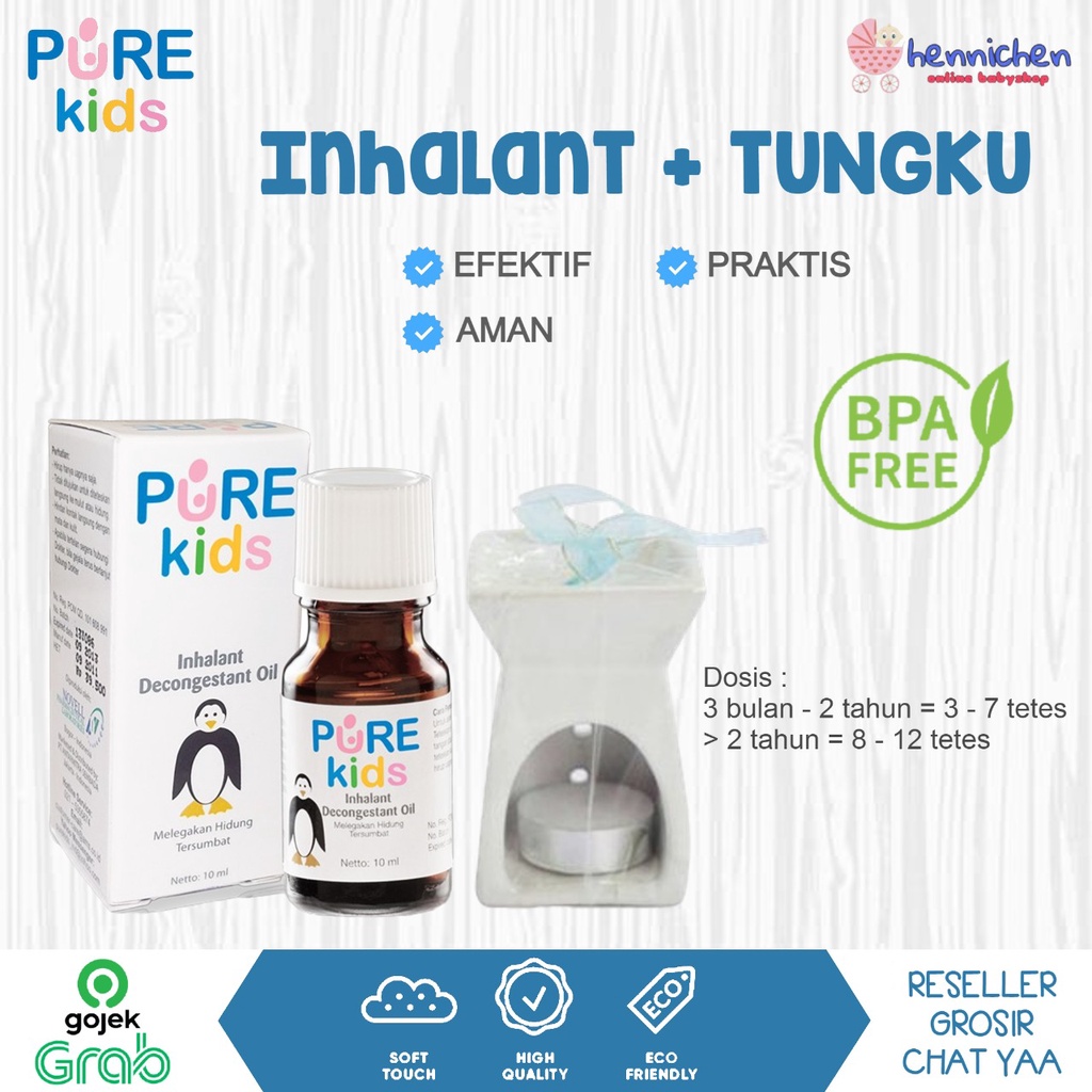 [Isi 2 pcs+Tungku] Purekids Pure Kids Inhalant Decongestant Oil Pure baby Obat Hidung Tersumbat Anak